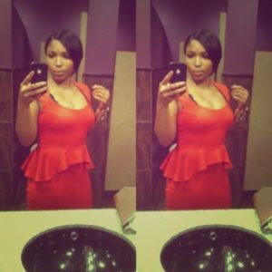 Red peplum BeBe dress